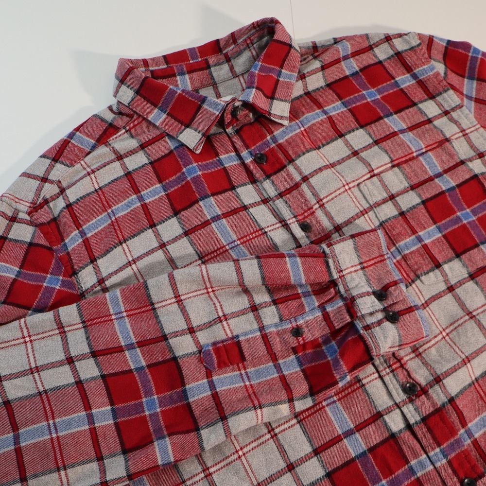 Goodfellow Flannel Shirt Mens L Red Plaid Button Up Long Sleeve Grunge Casual
